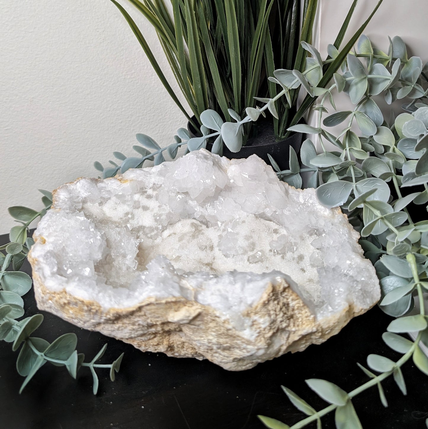 Large White Druzy Quartz Geode Half from Morocco