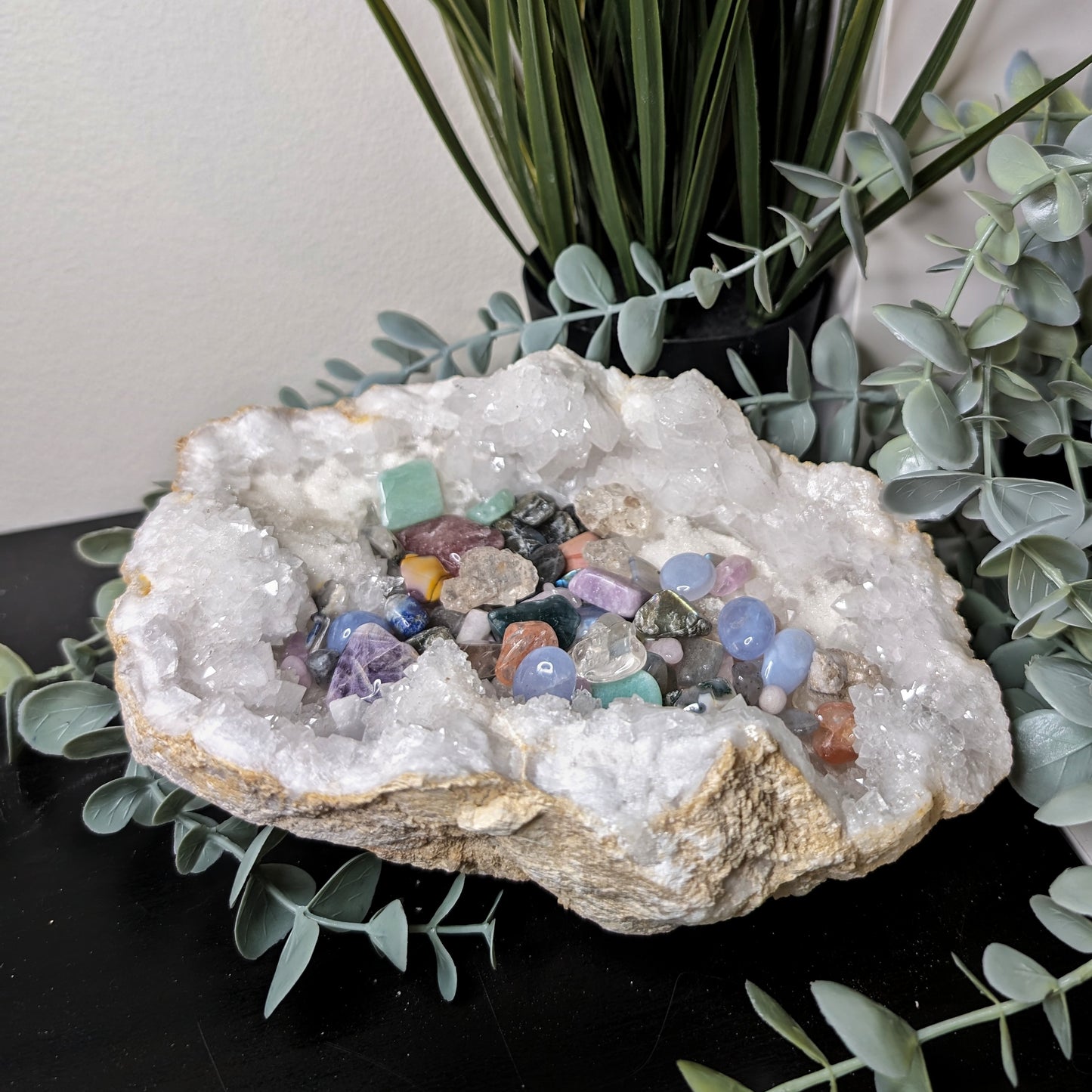 Large White Druzy Quartz Geode Half from Morocco