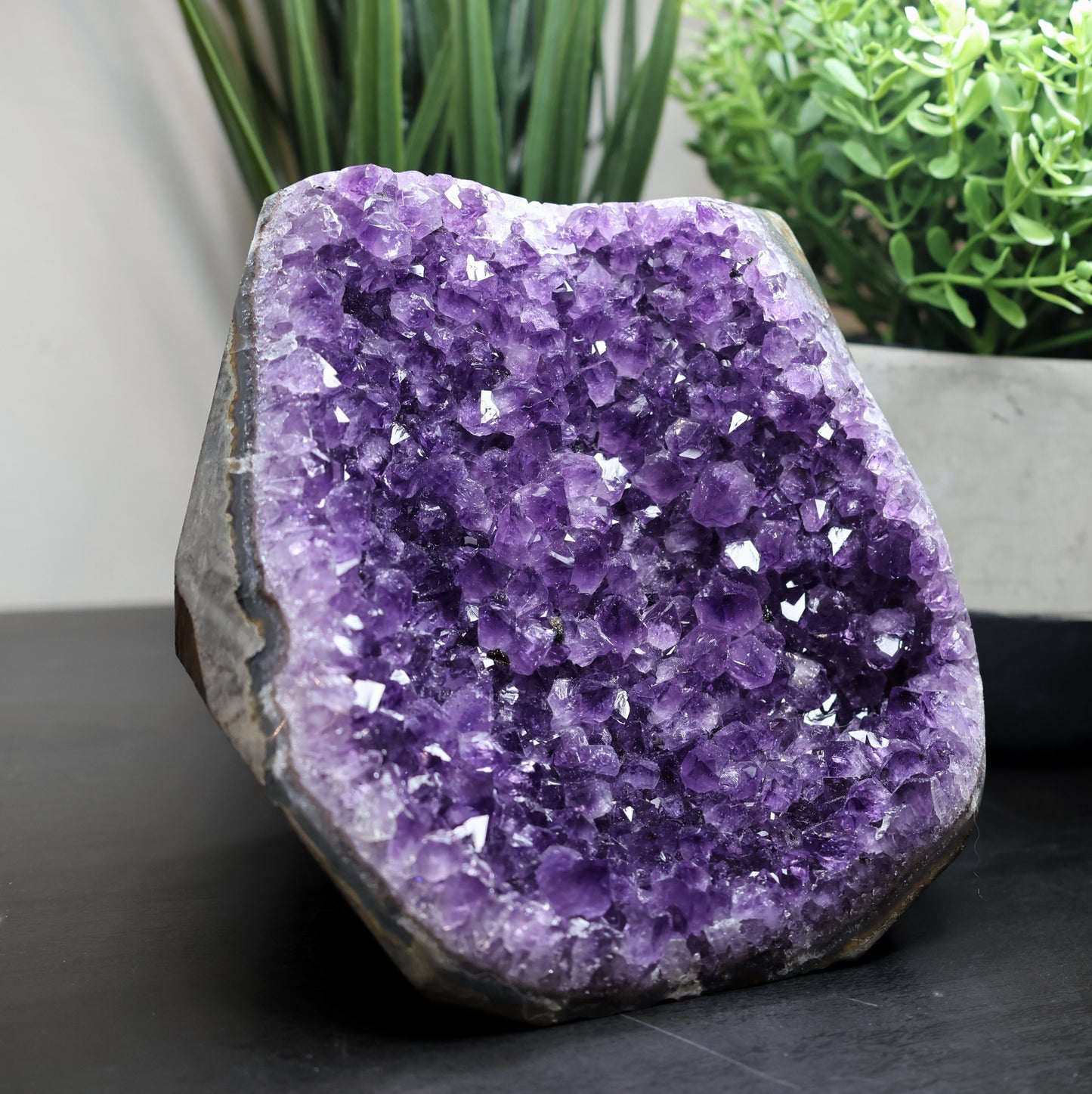 Amethyst Cutbase with Peridot Inclusions from Uruguay