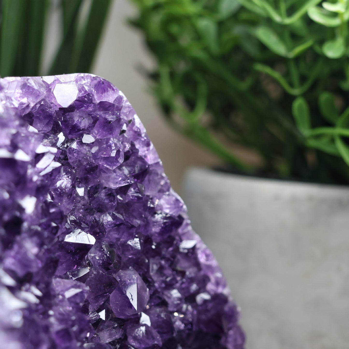 Amethyst Cutbase with Peridot Inclusions from Uruguay